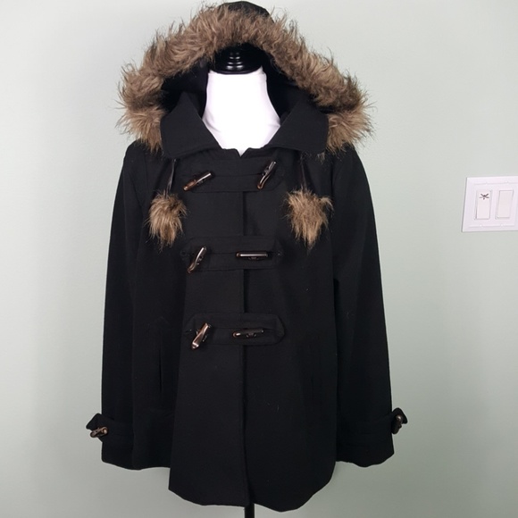 Dollhouse Jackets & Blazers - Dollhouse Hooded Peacoat Black Sz XL Faux Fur trim